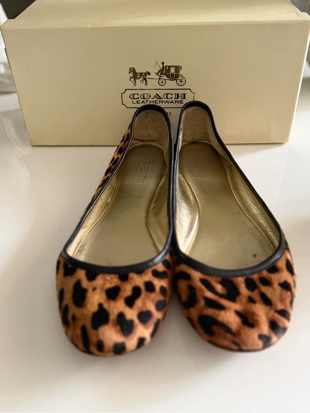 Coach Andra Haircalf Leopard Print Ballet Flats - Tan/Black - Picture 5 of 6